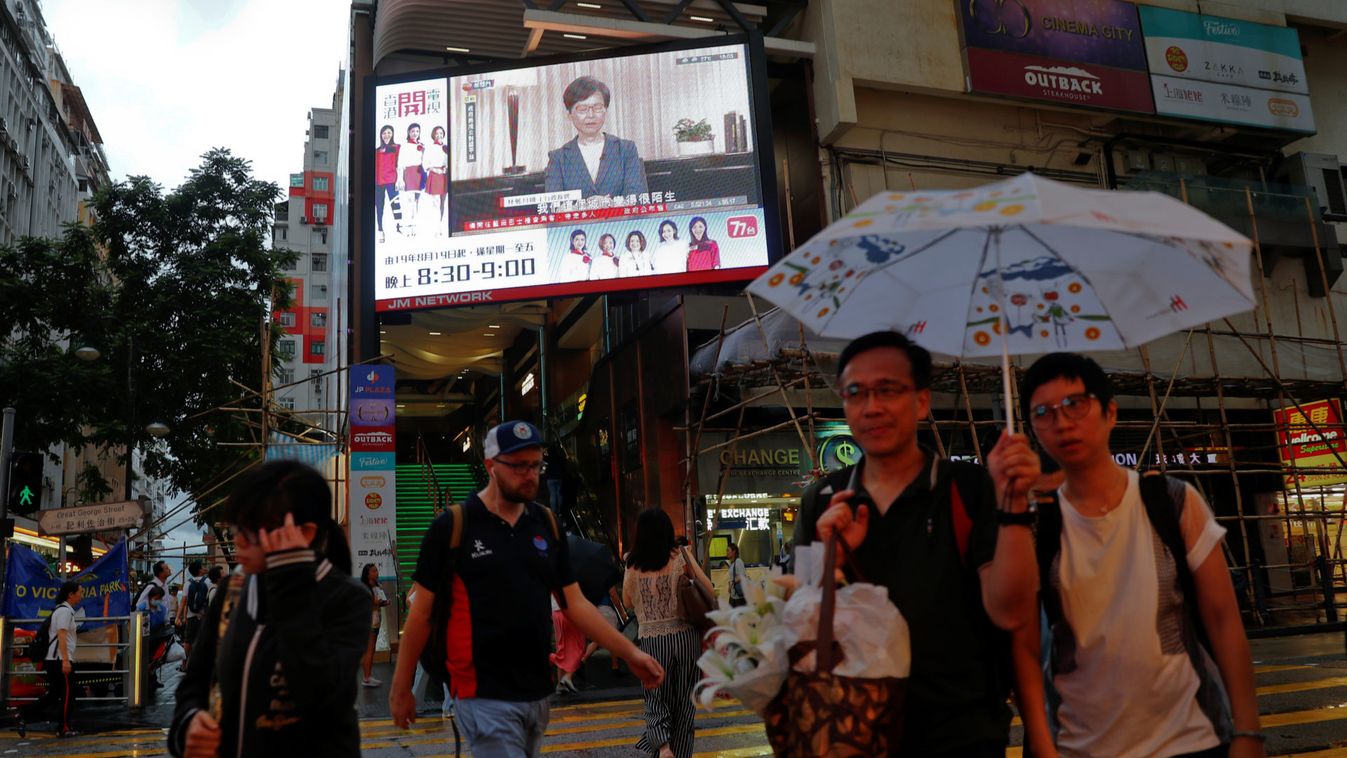 A news conference of Hong Kong's Chief Executive Carrie Lam is televised in Hong Kong