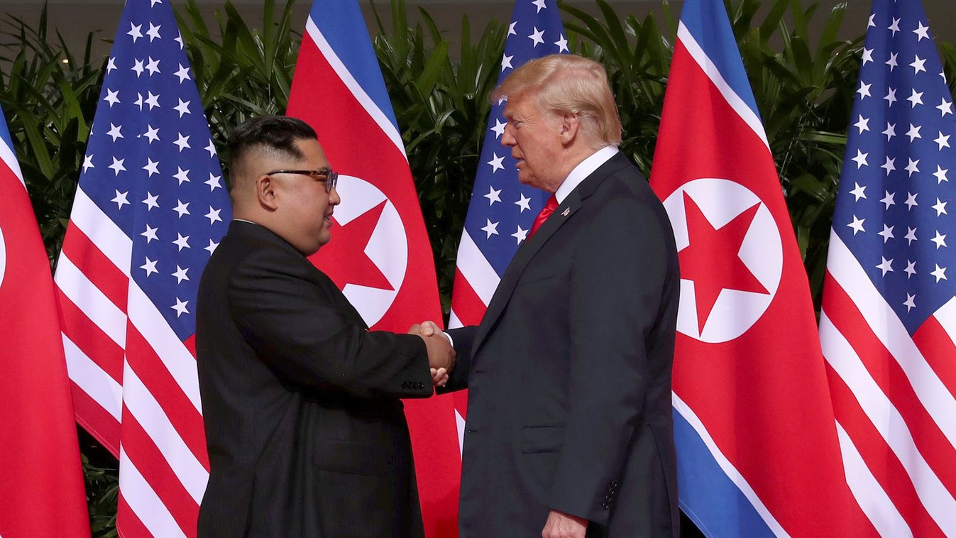 U.S. President Donald Trump shakes hands with North Korean leader Kim Jong Un at the Capella Hotel on Sentosa island in Singapore