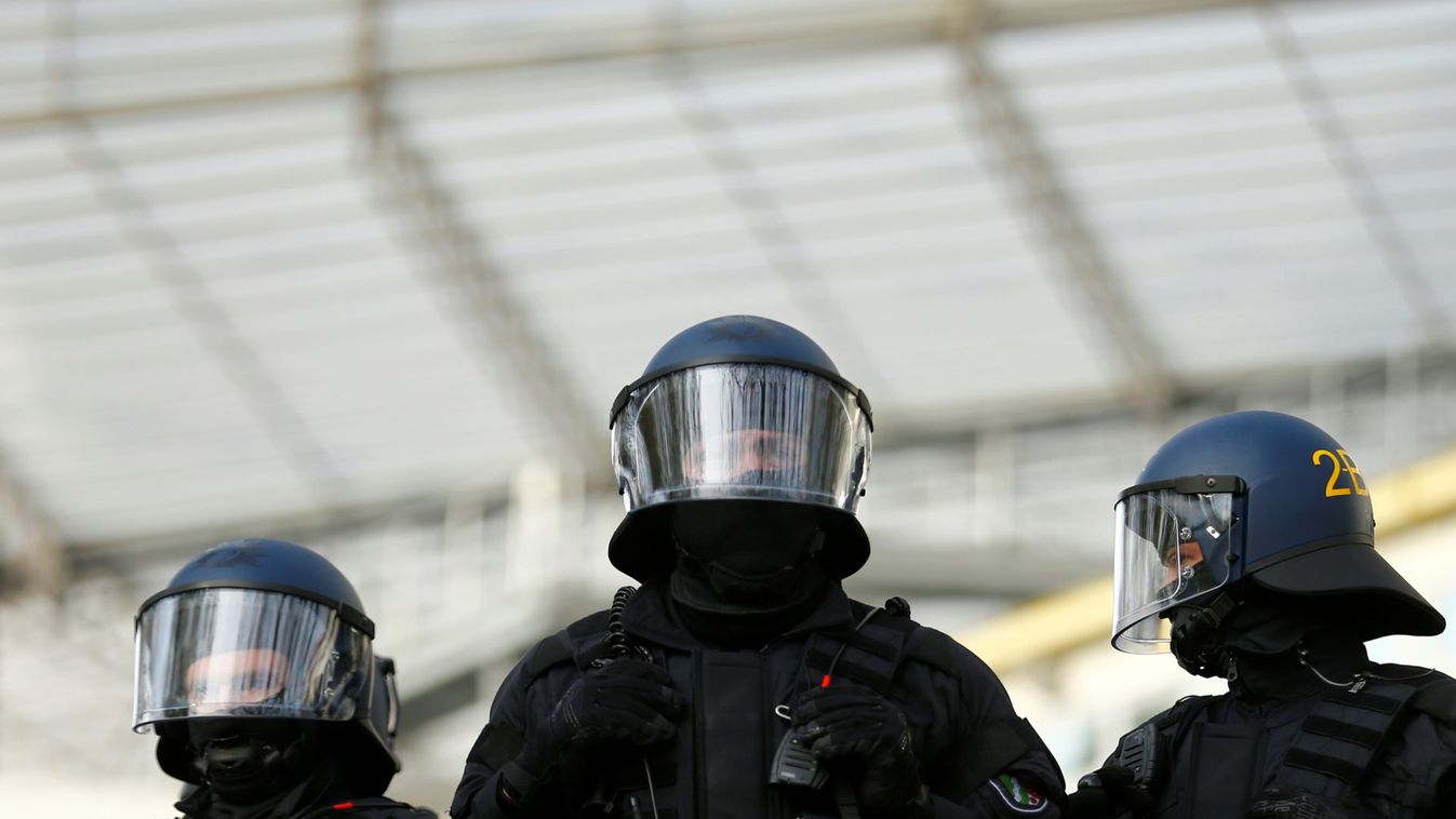 German police officers practice during a crowd and riot control training