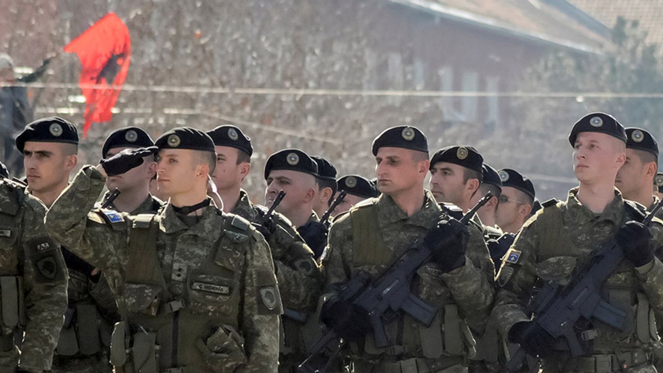 Soldiers of Kosovo Security Force march during a celebrations of the 11th anniversary of Kosovo independence in Pristina