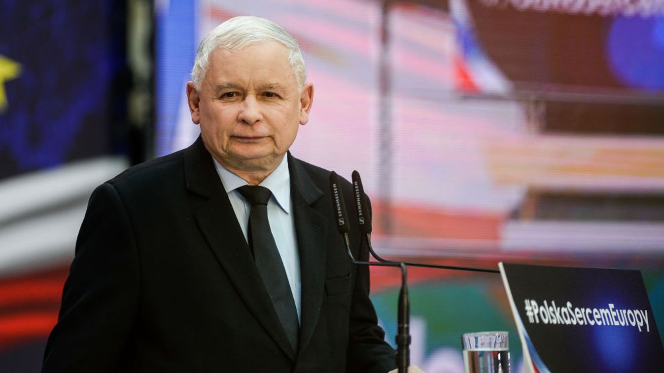 Jaroslaw Kaczynski seen speaking during the Law and Justice