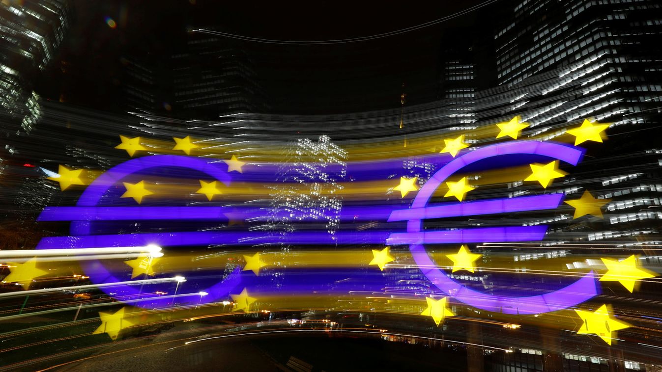 The euro sign is photographed in front of the former headquarters of the European Central Bank in Frankfurt