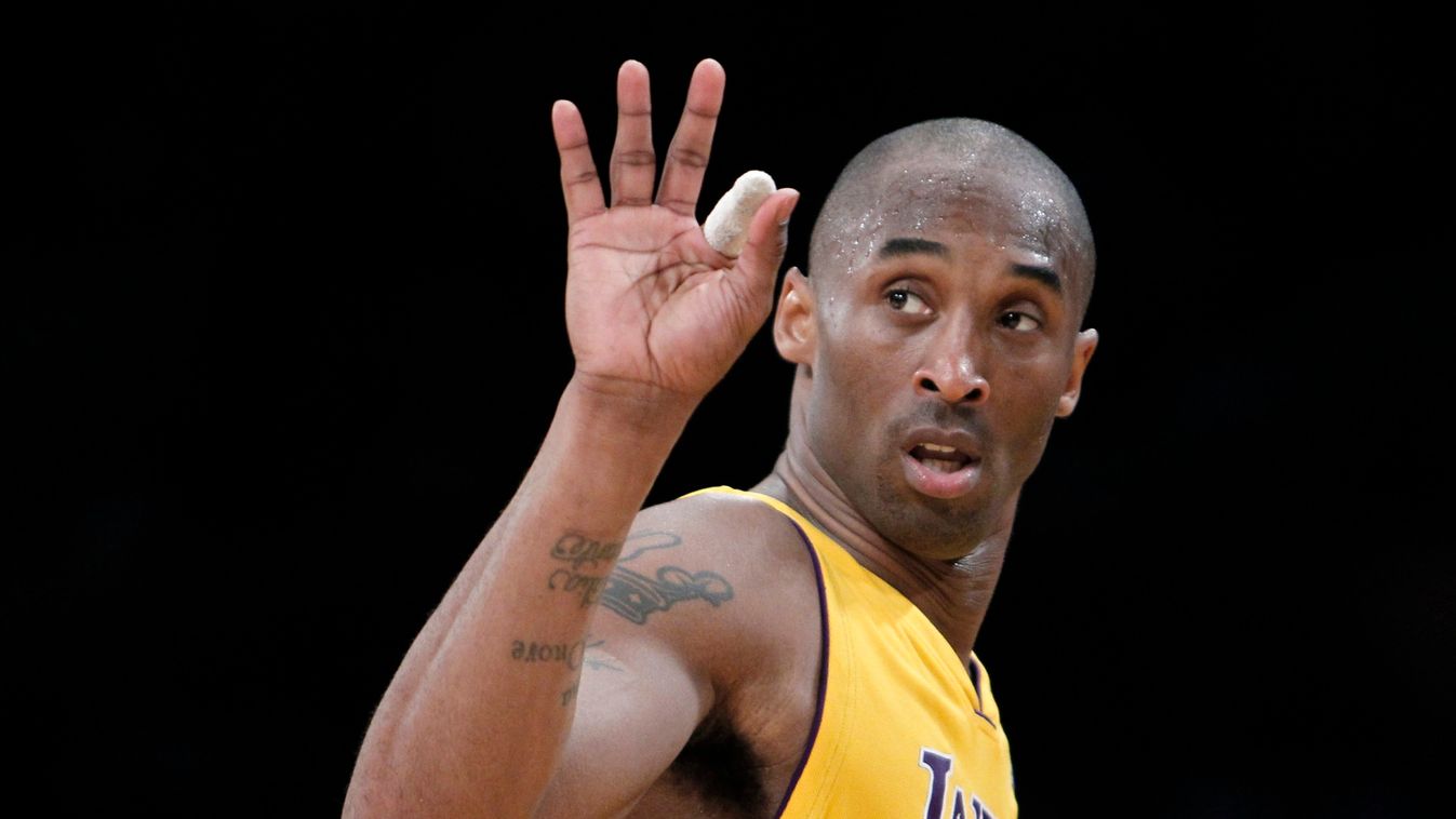 Lakers Bryant looks back to call a play against the Thunder during Game 5 of their NBA Western Conference playoff series in Los Angeles