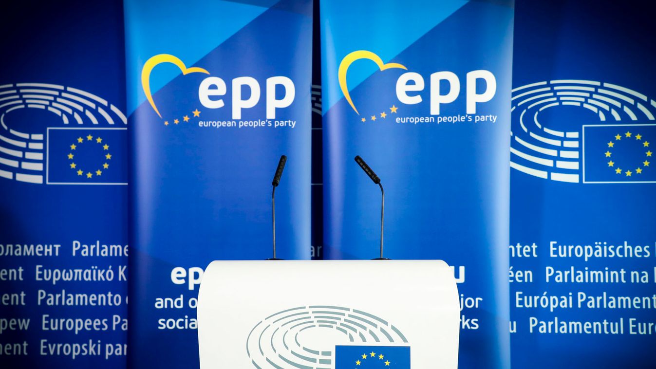 EP lectern in front of EPP banners 