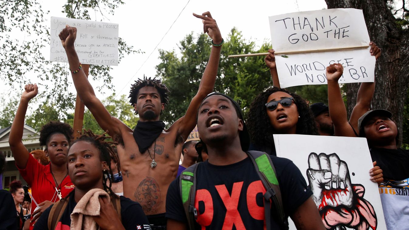 Demonstrators yell during protests in Baton Rouge, Louisiana