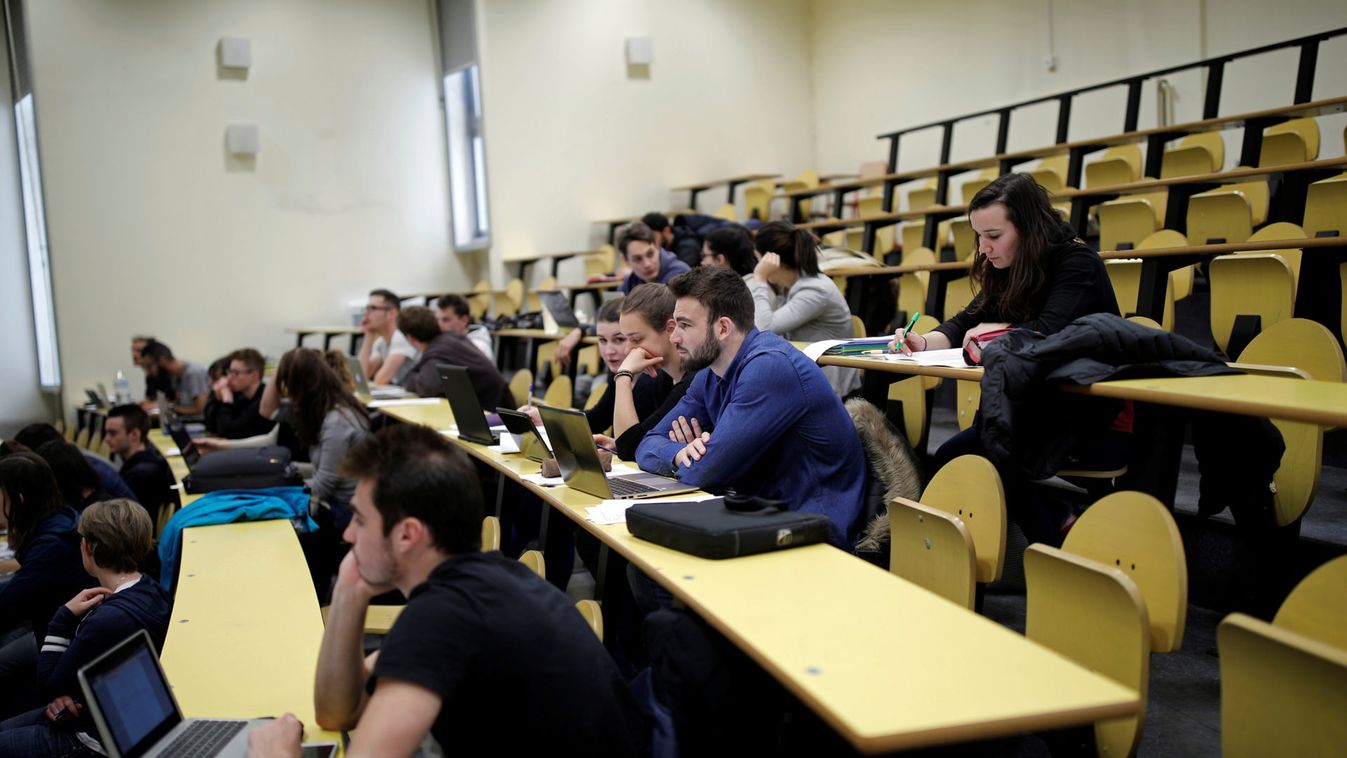 Students attend a class at the Faculty of Sport Sciences at Paris-Sud University in Orsay