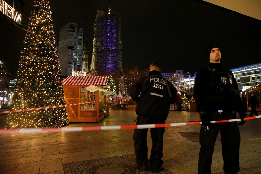 Police secure the area at the site of an accident at a Christmas market in Berlin