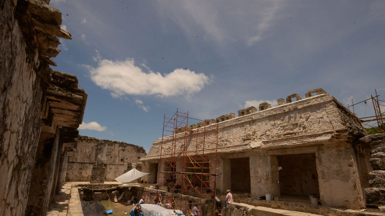 A view shows a part of the Maya Temple during the discovery of a sculpture of ancient Mayan king known as K'inich Janaab' Pakal in Palenque