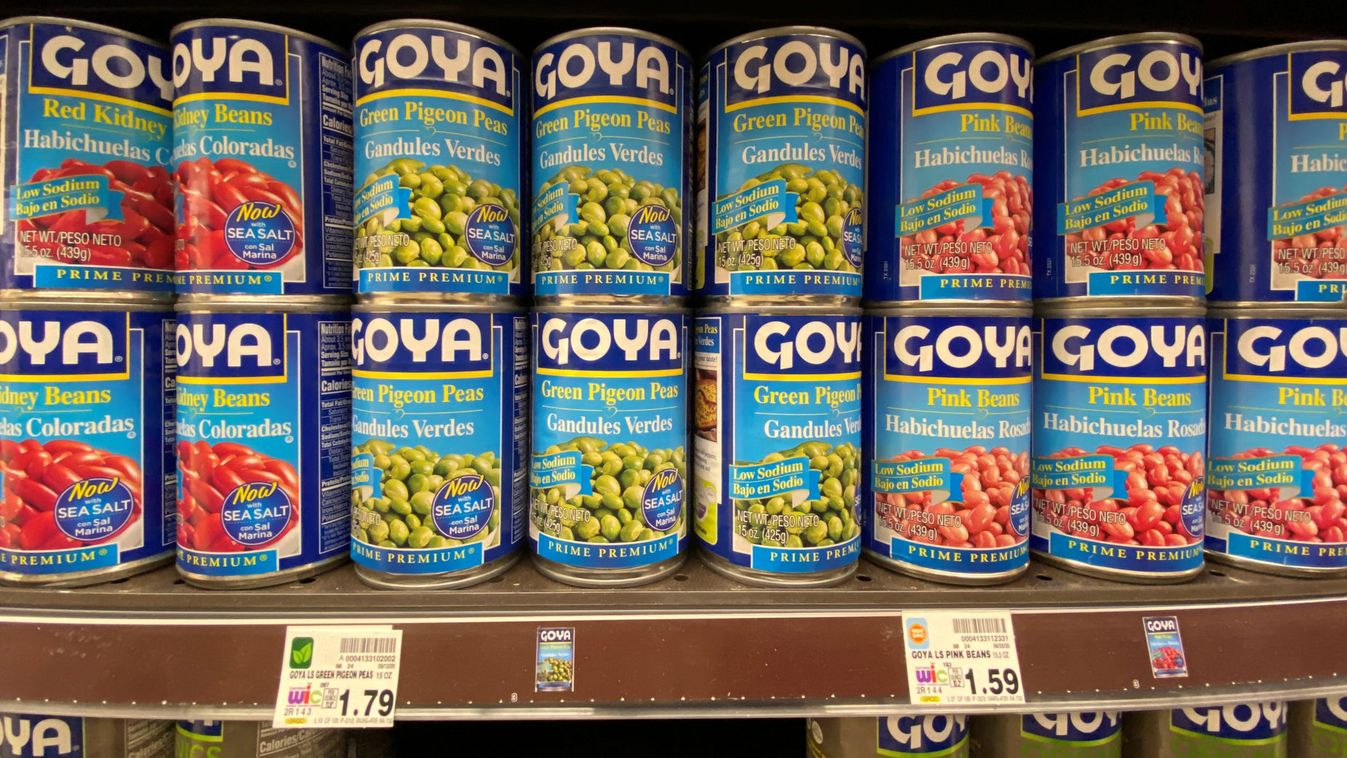 Goya products are pictured in the specialty food isle at a Ralphs grocery store in Pasadena