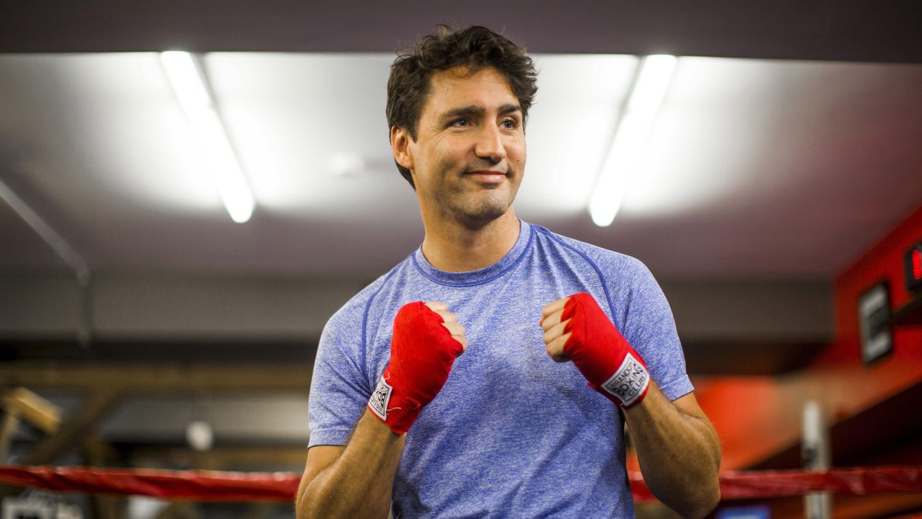 Leader of the Liberal Party of Canada, Trudeau poses before he spars at the Paul Brown Boxfit boxing gym in Toronto