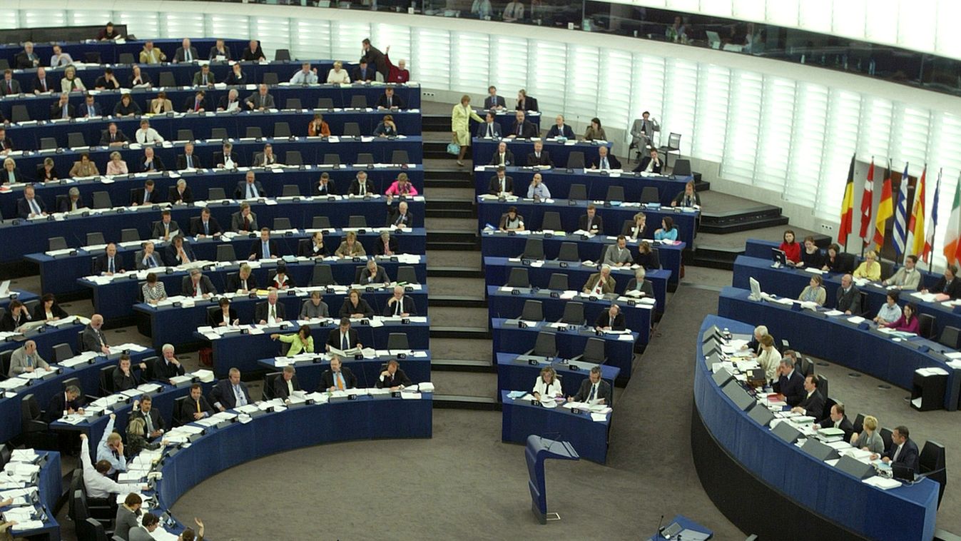 General view of the plenary room of the European Parliament in Strasbourg, April 21, 2004. On May 1,..