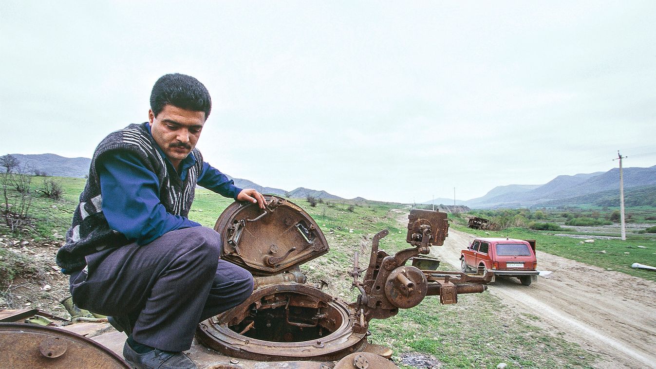 Civilian on tank, Azerbaijan