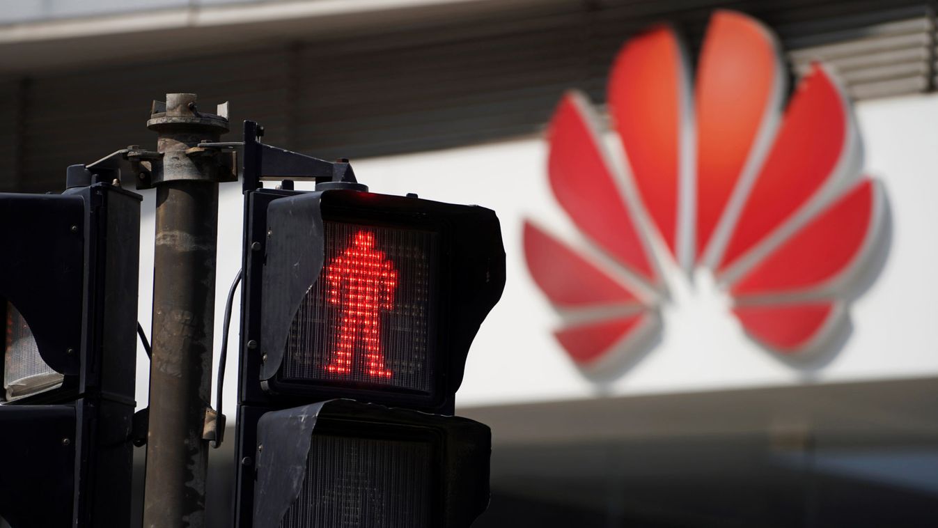 A Huawei company logo is seen outside a shopping mall in Shanghai