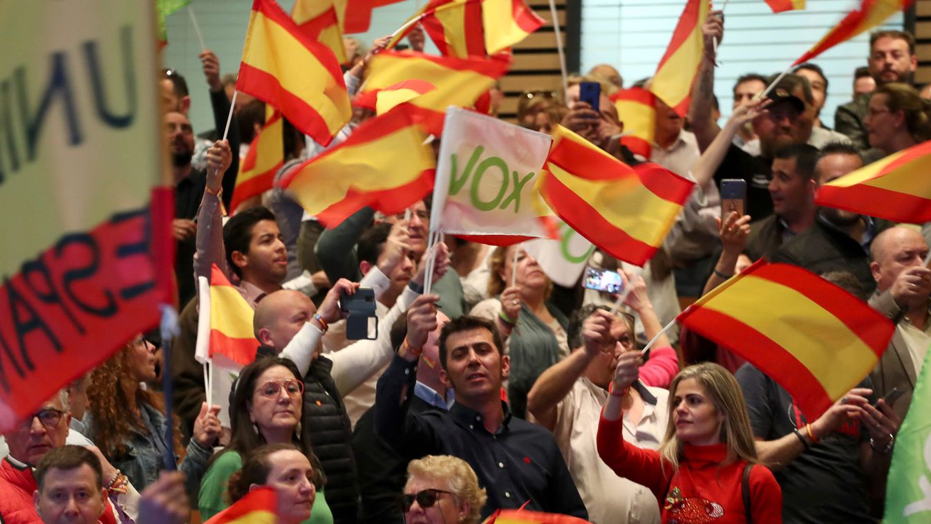 Supporters of Spain's far-right party VOX attend a rally in Toledo