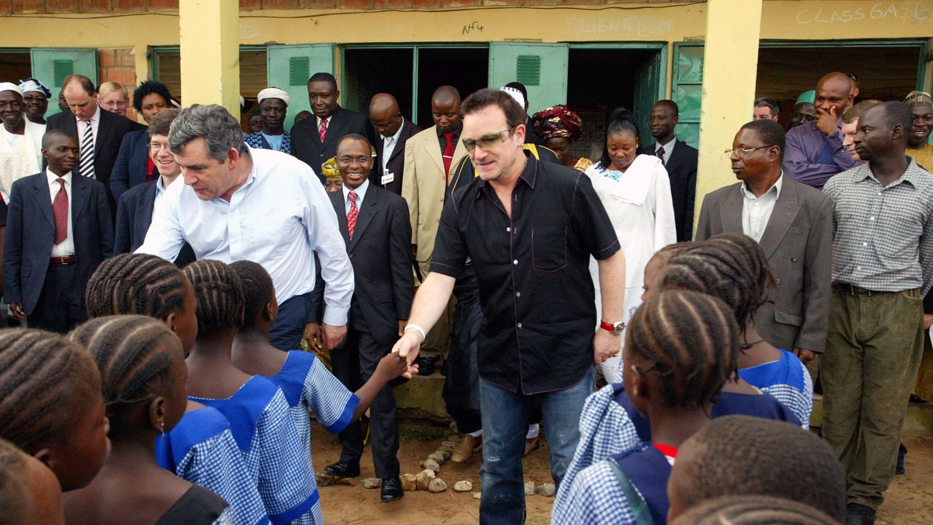 U2 lead singer and anti-poverty campaigner Bono visits primary school in Nigeria's capital Abuja