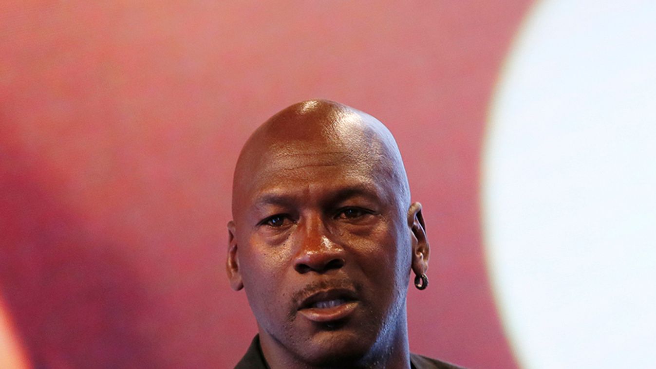 Former basketball great Michael Jordan delivers a speech as he attends a party celebrating the 30th anniversary of the Air Jordan shoe line in Paris