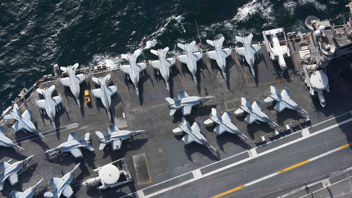 The aircraft carrier USS John C. Stennis transits the Strait of Hormuz