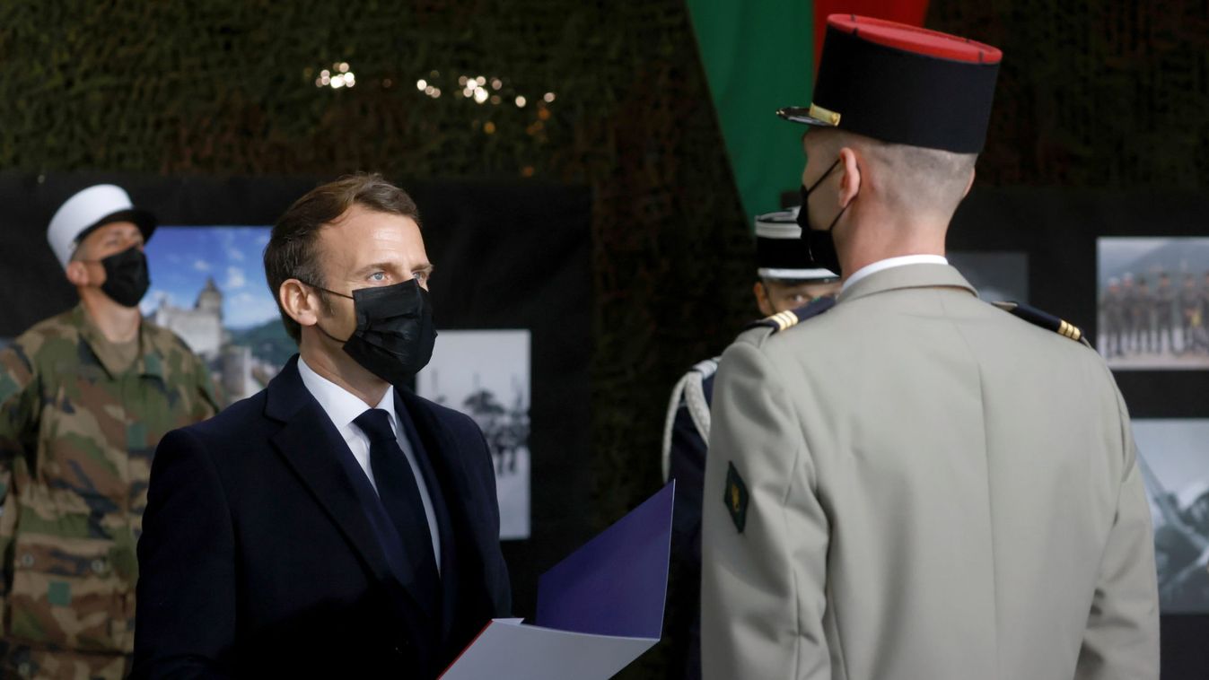 French President Macron visits the training center of the 4th Regiment of the Foreign Legion, in Saint-Gauderic