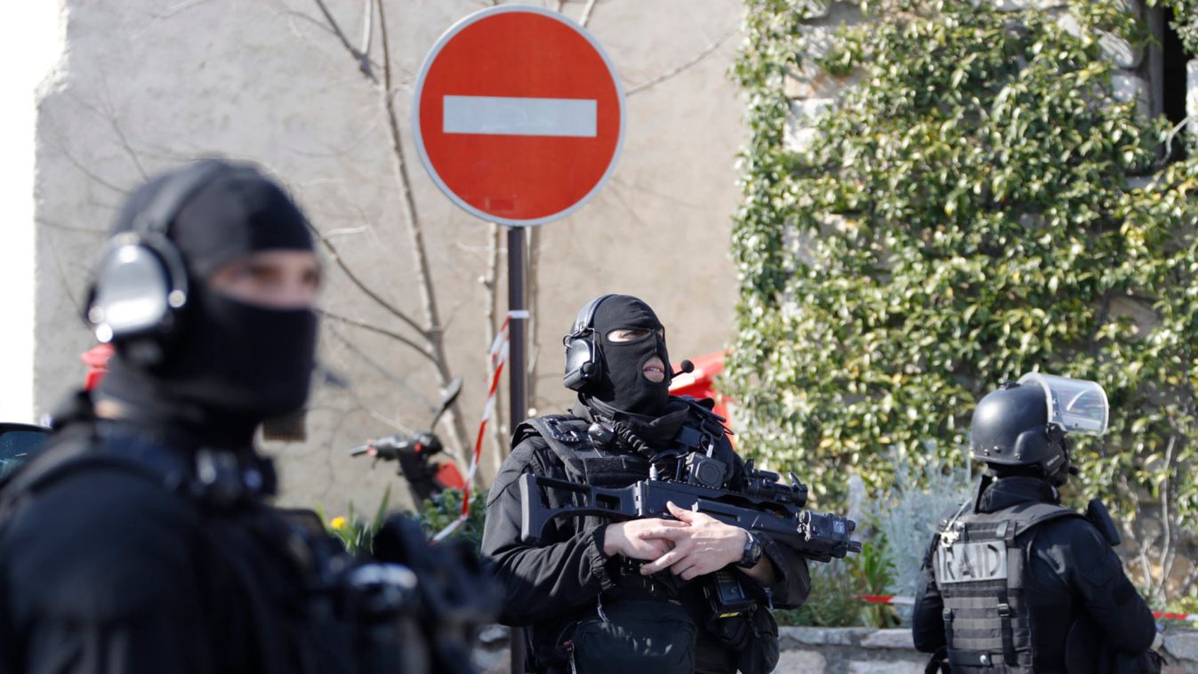 Members of special Police units RAID outside the Tocqueville high school after a shooting incident injuring at least eight people, in Grasse