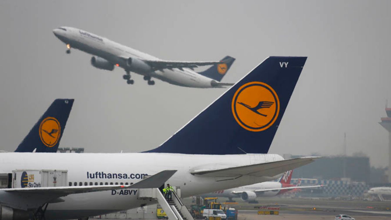 A plane of German flagship carrier Lufthansa takes off from Frankfurt's airport