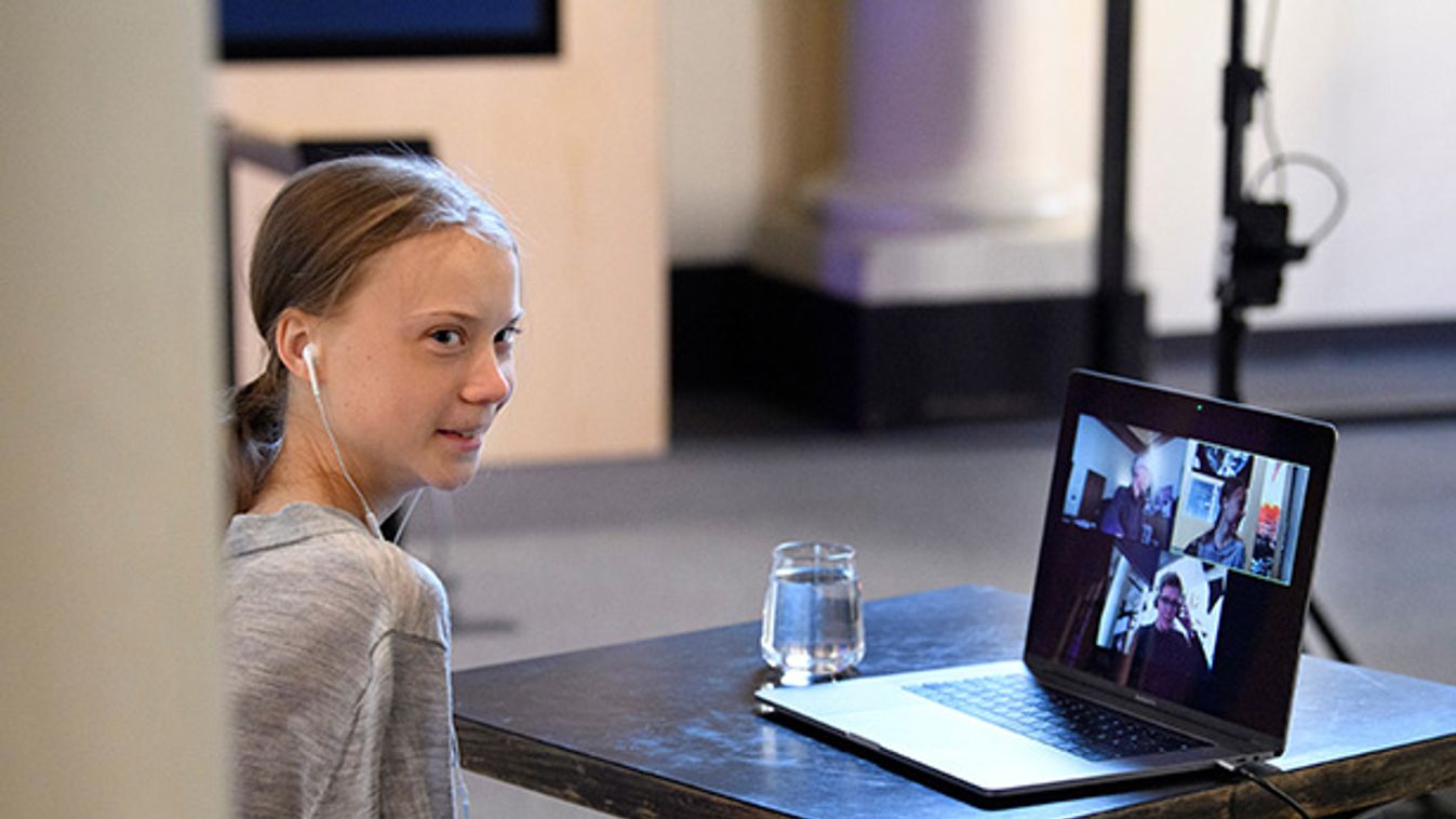 Environmental activist Greta Thunberg participates in a video conversation with Johan Rockstrom about the the coronavirus disease (COVID-19) and the environment at the Nobel Museum in Stockholm