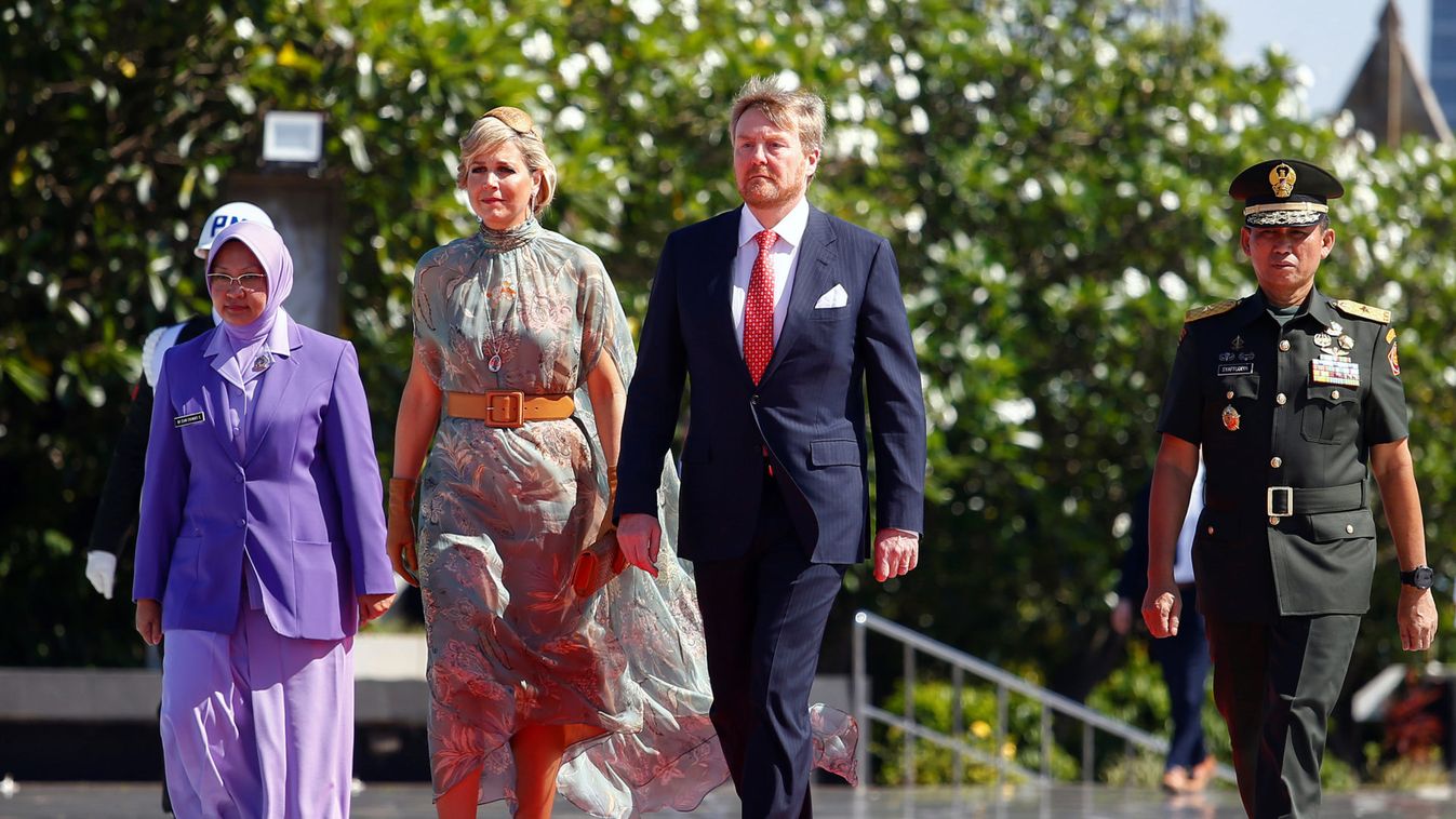 Netherland's King Willem-Alexander and Queen Maxima arrive at Kalibata Heroes Cemetery complex during their visit in Jakarta
