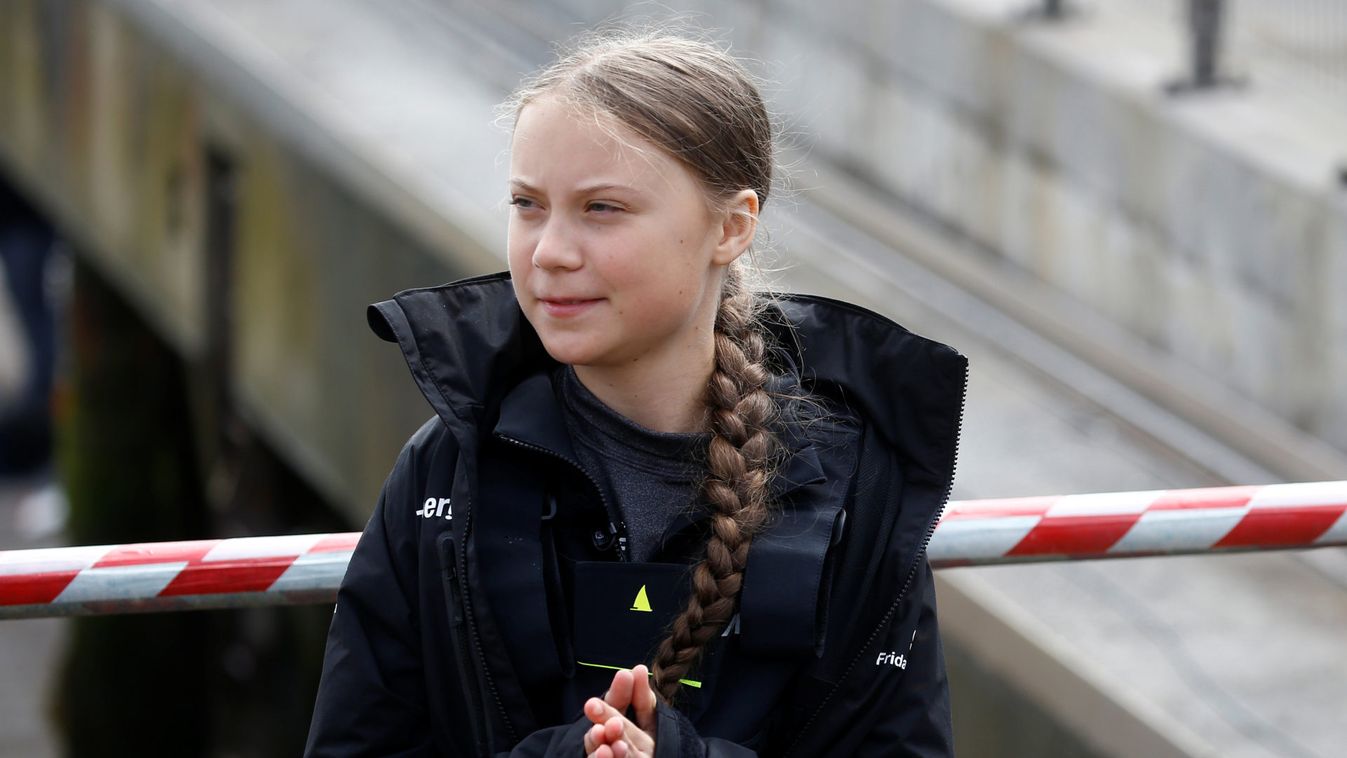 Swedish teenage climate activist Greta Thunberg attends a news conference ahead of her trans-Atlantic boat trip to New York in Plymouth