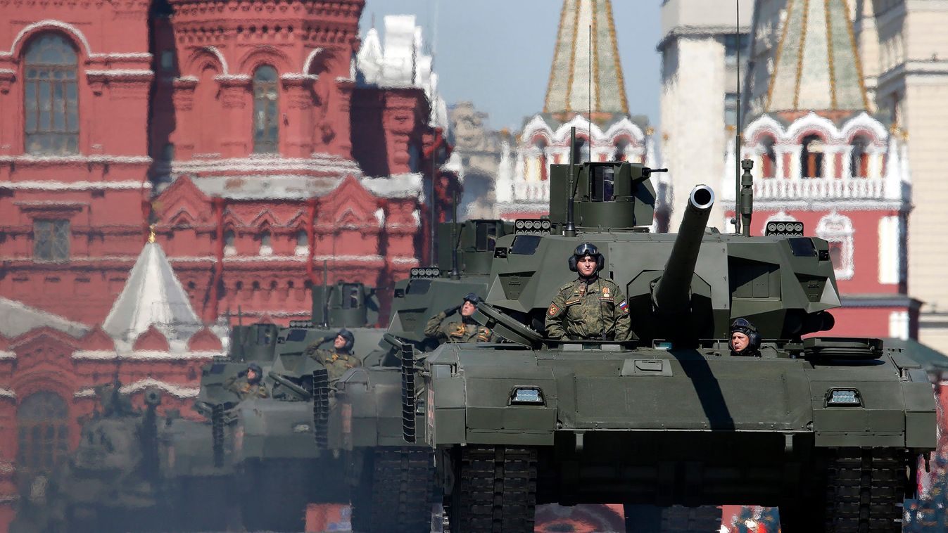 Russian servicemen stand atop T-14 tanks with the Armata Universal Combat Platform during the Victory Day parade, marking the 71st anniversary of the victory over Nazi Germany in World War Two, at Red Square in Moscow
