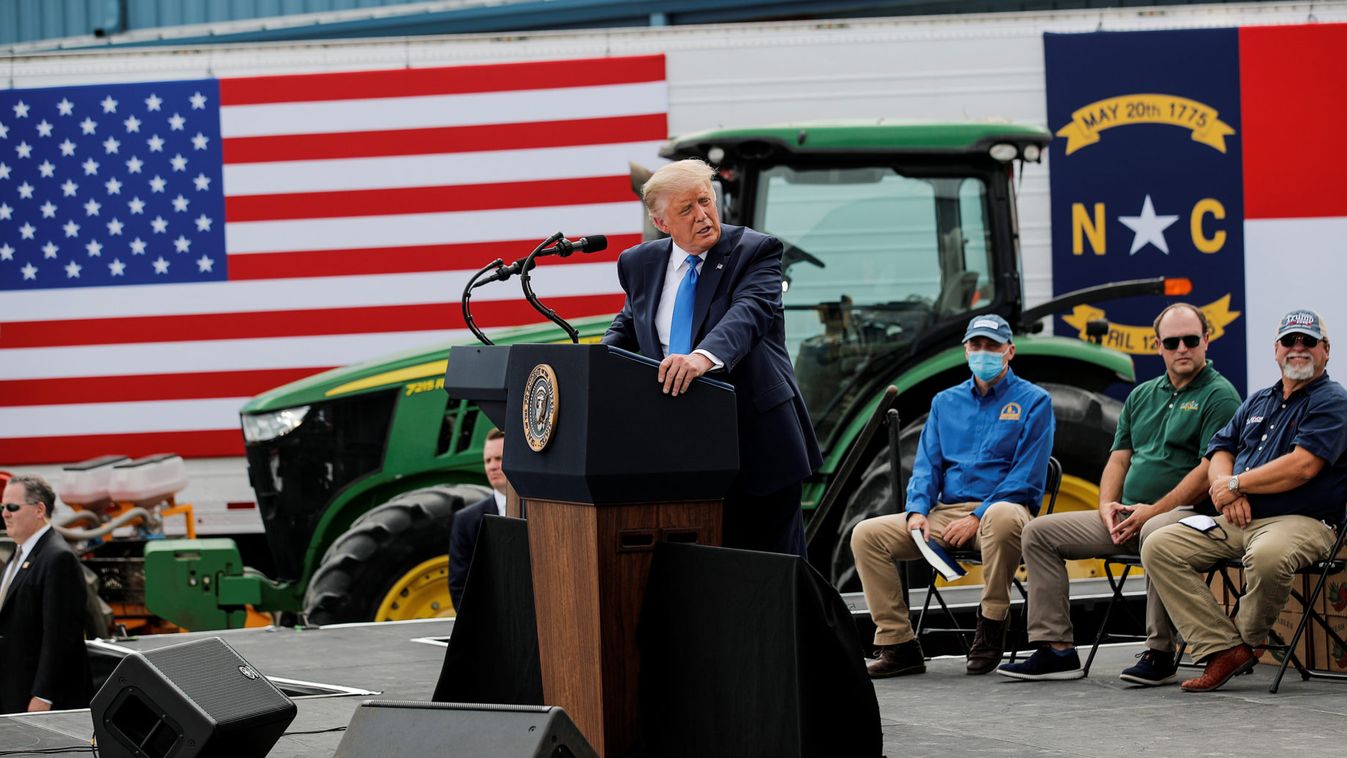 U.S. President Trump visits Farmers to Families Food Box Program location at Flavor First Growers and Packers in Mills River, North Carolina