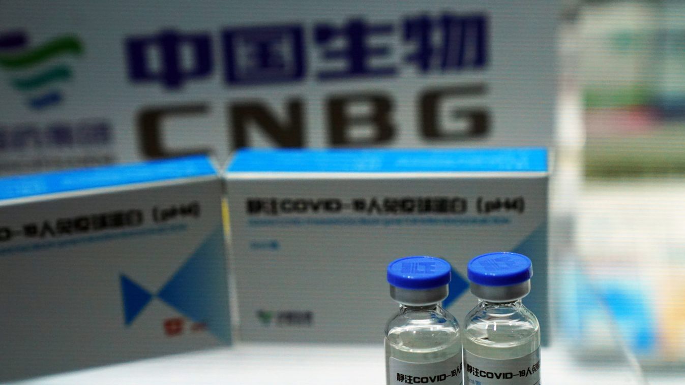 Booth displaying coronavirus vaccine candidate from CNBG in Beijing