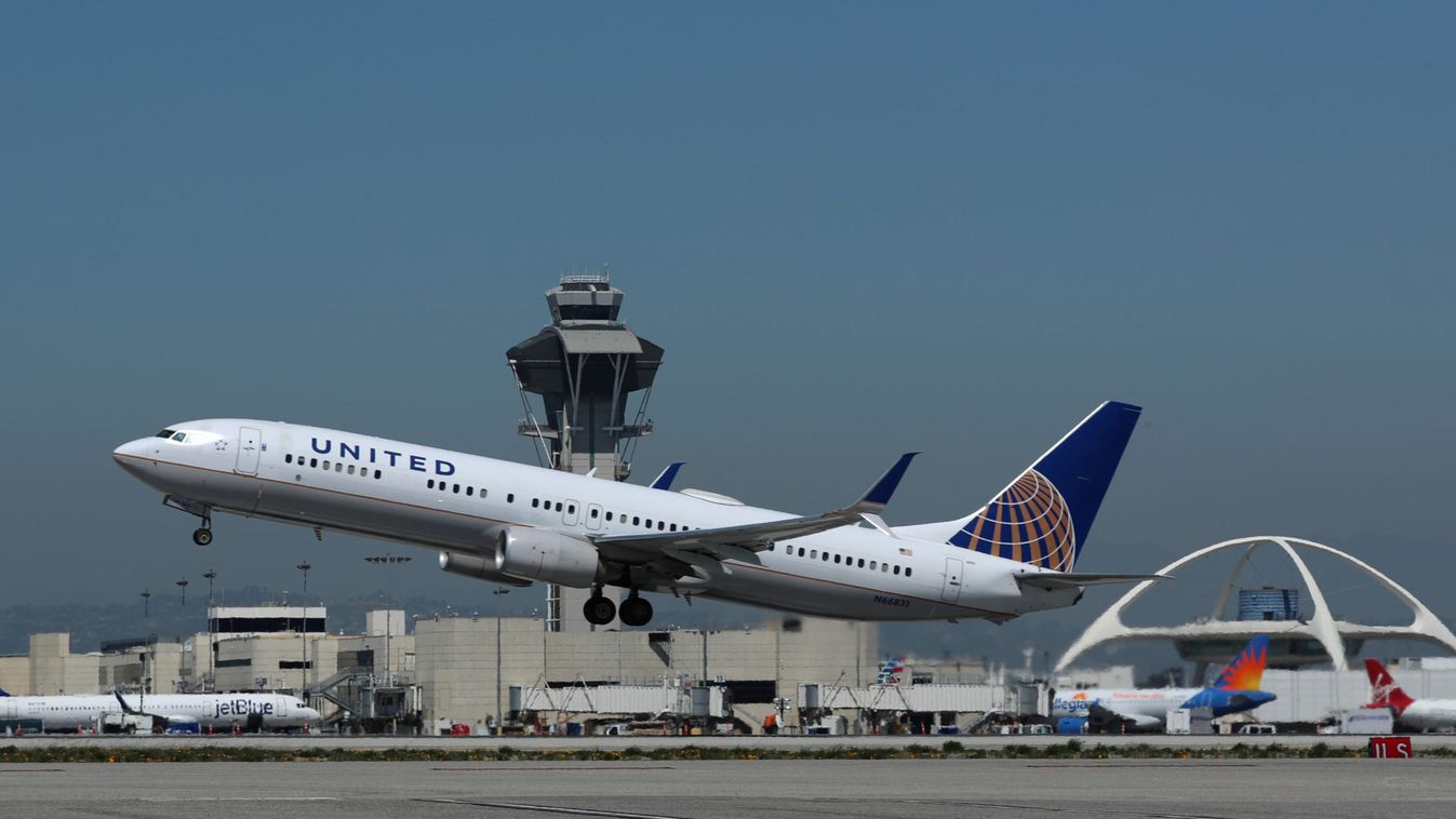 United Airlines Boeing 737 plane takes off from Los Angeles International airport