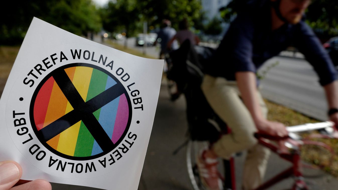 Sticker with words  "LGBT-free zone" distributed in weekly conservative magazine "Gazeta Polska" is pictured in Warsaw,