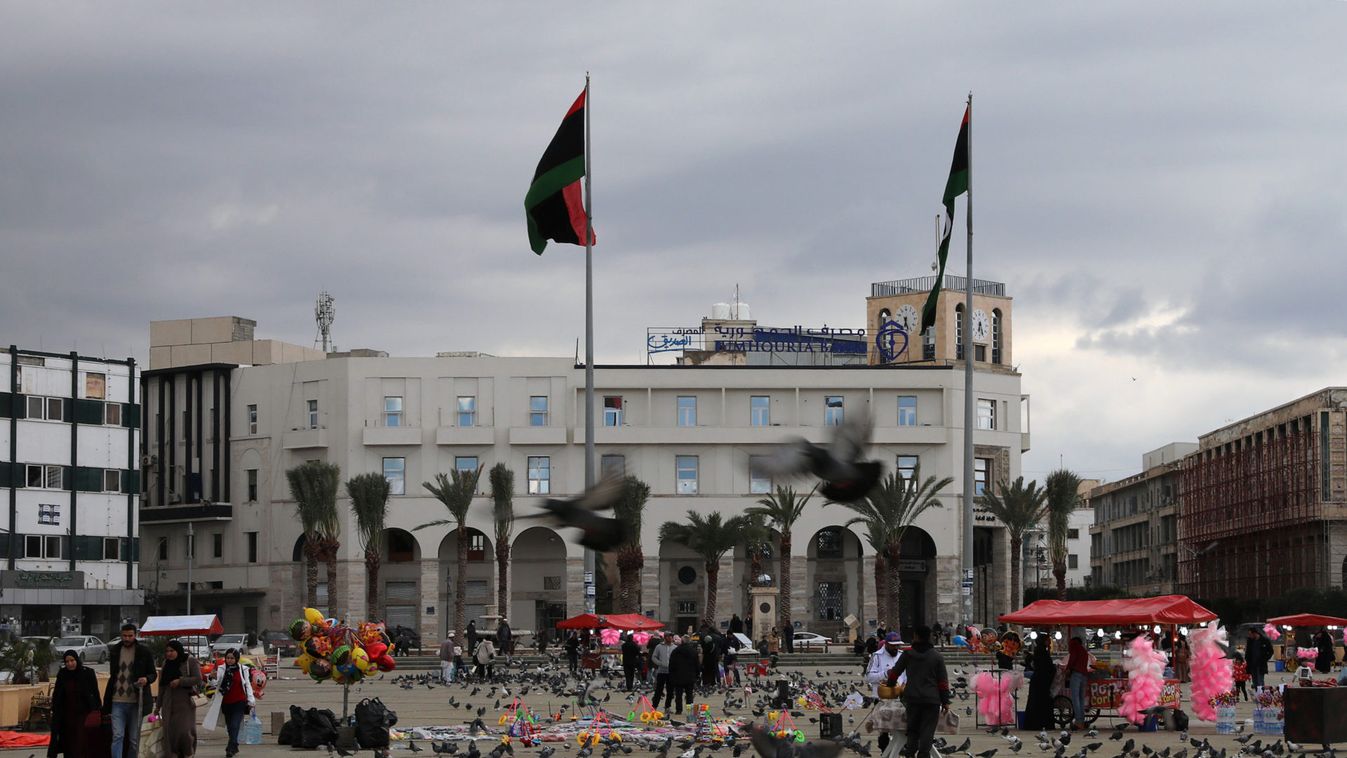 People are seen at Martyrs' Square in Tripoli