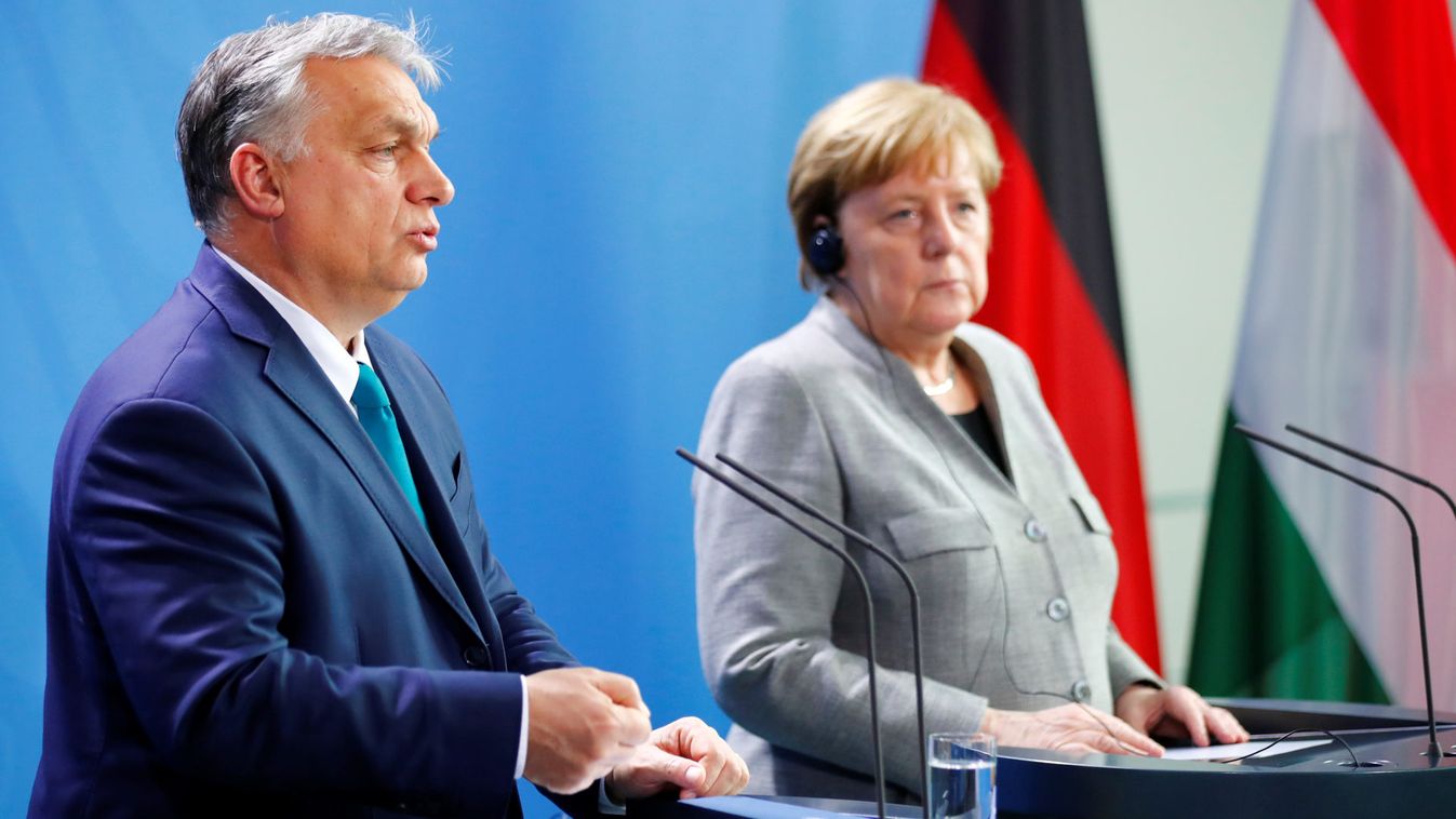 German Chancellor Merkel and Hungarian Prime Minister Orban address media at Chancellery