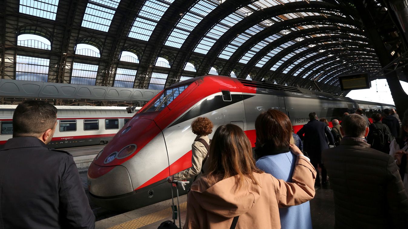 Trenitalia Frecciarossa high-speed train arrives at the Central railway station in Milan