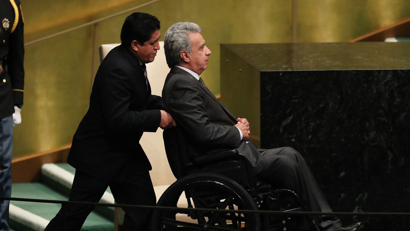 Ecuador's President Lenin Moreno Garces assisted before addressing the General Assembly in New York