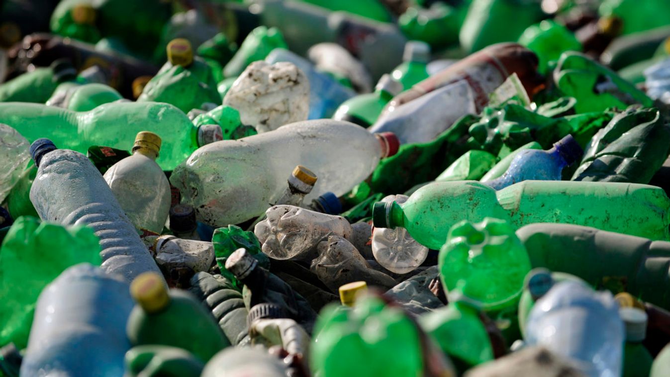 Plastic bottles are seen at a dumpsite in Drizla near capital Skopje