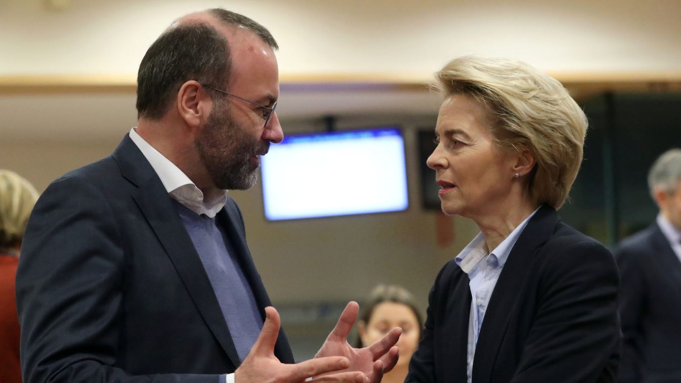 EPP leader at the EP Weber and European Commission President von der Leyen attend the conference of Presidents of the EU Parliament in Brussels