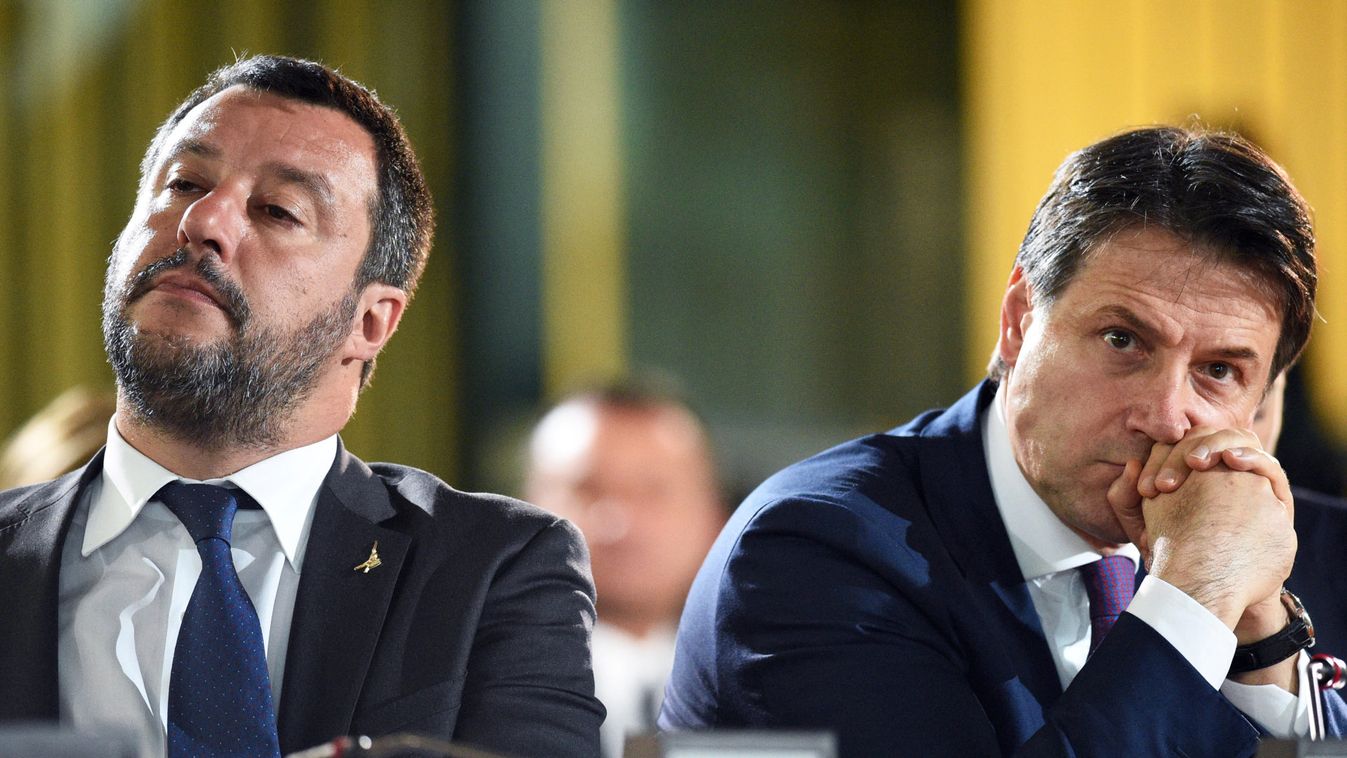 Italian Interior Minister Matteo Salvini and Italian Prime Minister Giuseppe Conte attend a commemoration ceremony to mark the anniversary of the assassinations of judges Giovanni Falcone, and Paolo Borsellino, in Palermo