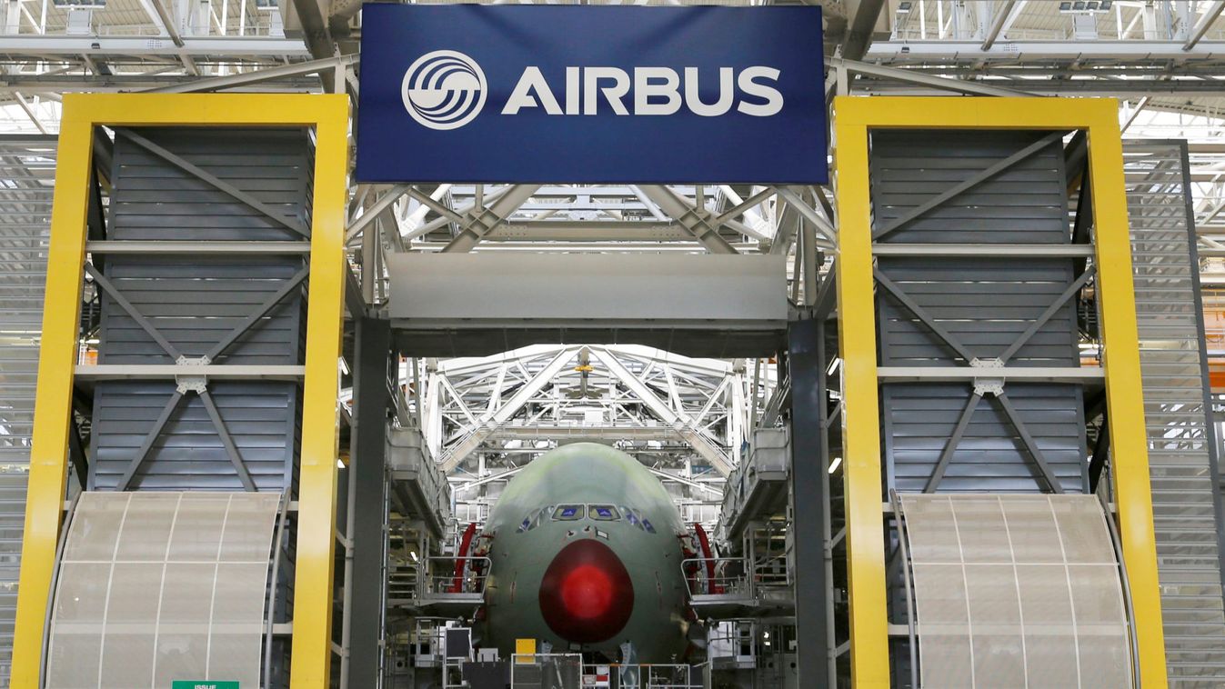 General view shows an Airbus A380 at the final assembly line at Airbus headquarters in Blagnac near Toulouse