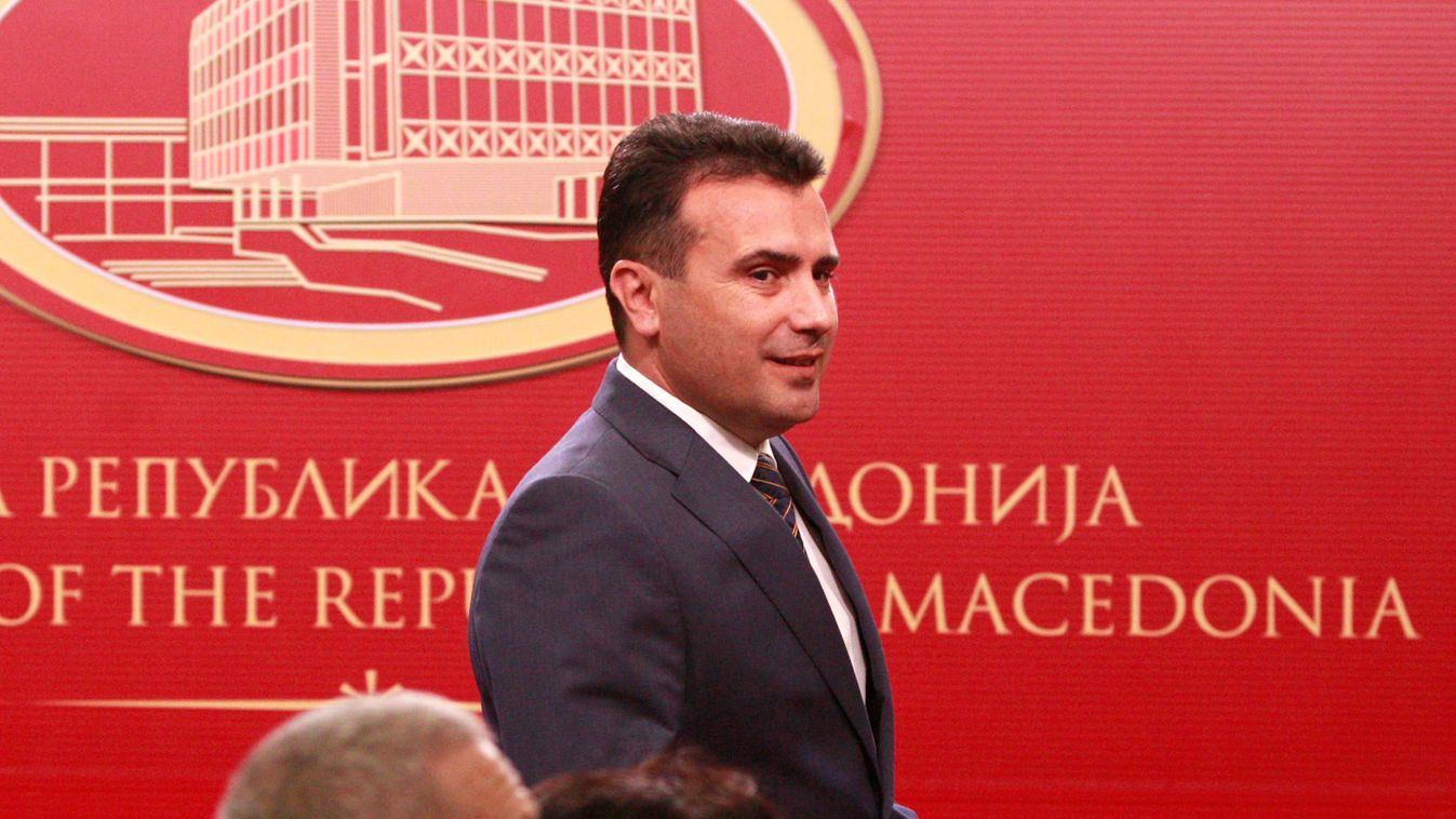 Macedonian PM Zaev arrives to address the media at the government offices in Skopje