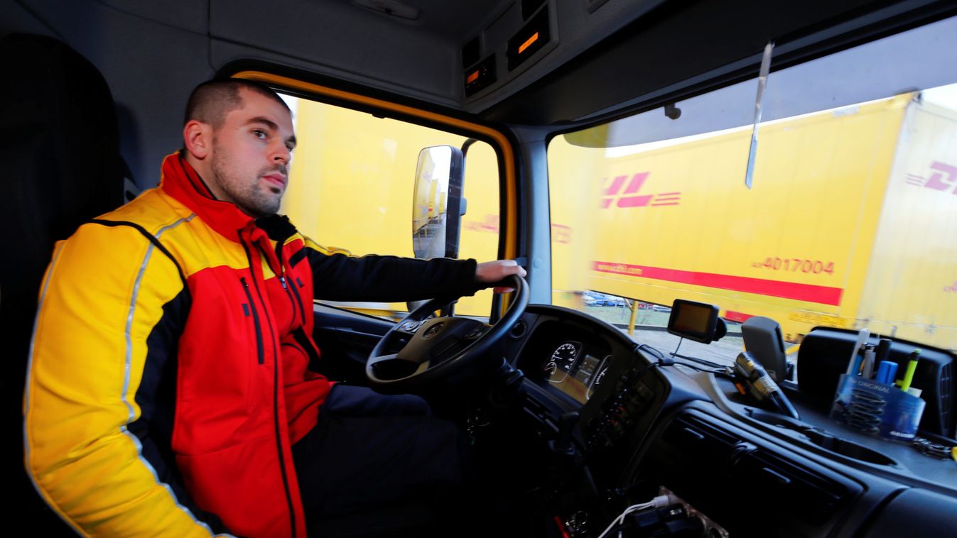 Klankert, a 27-year-old truck driver of German postal and logistics group Deutsche Post DHL drives his truck during a Reuters interview in Sehlem