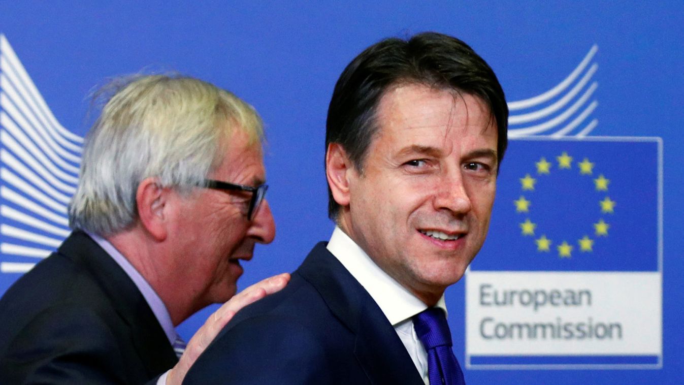 Italian PM Conte poses with EU Commission President Juncker in Brussels