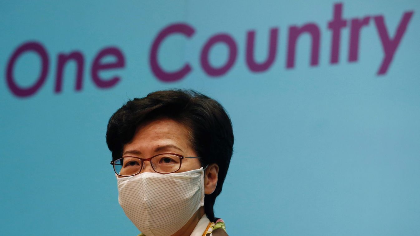 Hong Kong Chief Executive Carrie Lam, wearing a mask due to the ongoing global outbreak of the coronavirus (COVID-19), speaks during a news conference over the new national security legislation in Hong Kong