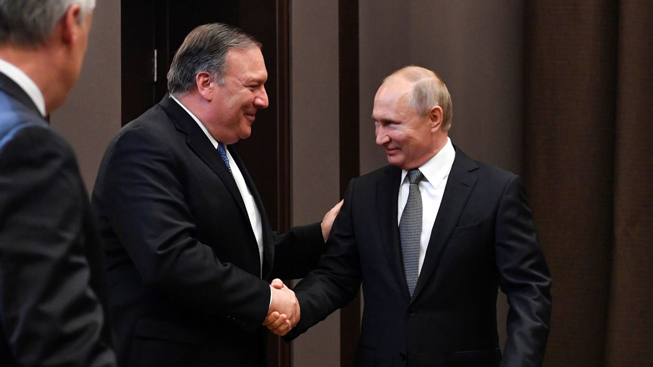 Russian President Vladimir Putin meets with U.S. Secretary of State Mike Pompeo at the Bocharov Ruchei residence in Sochi