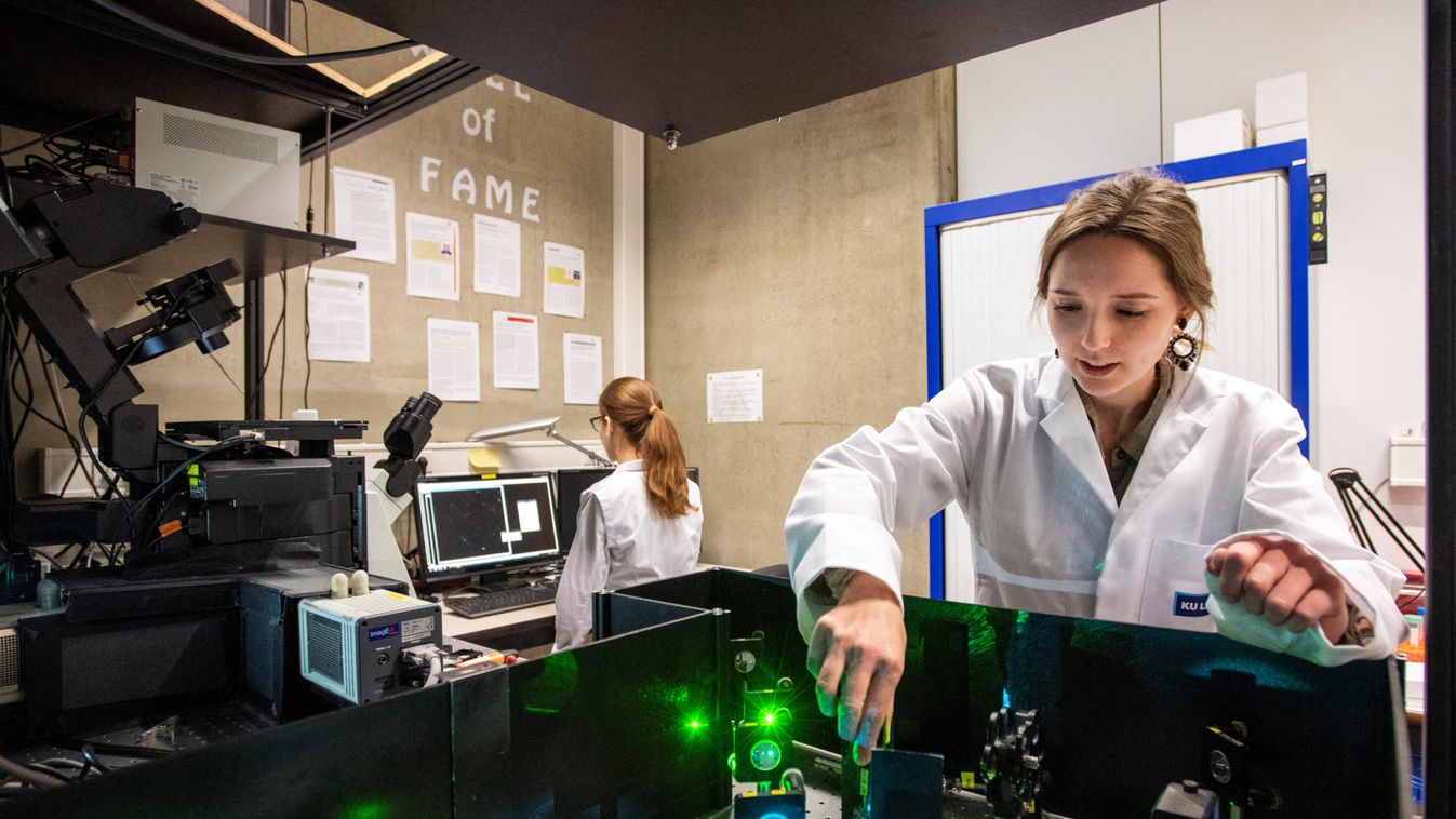 Students work at facility of the molecular imaging and photonics division at the Nanocentre of the university KU Leuven "Katholieke Universiteit Leuven" in Leuven