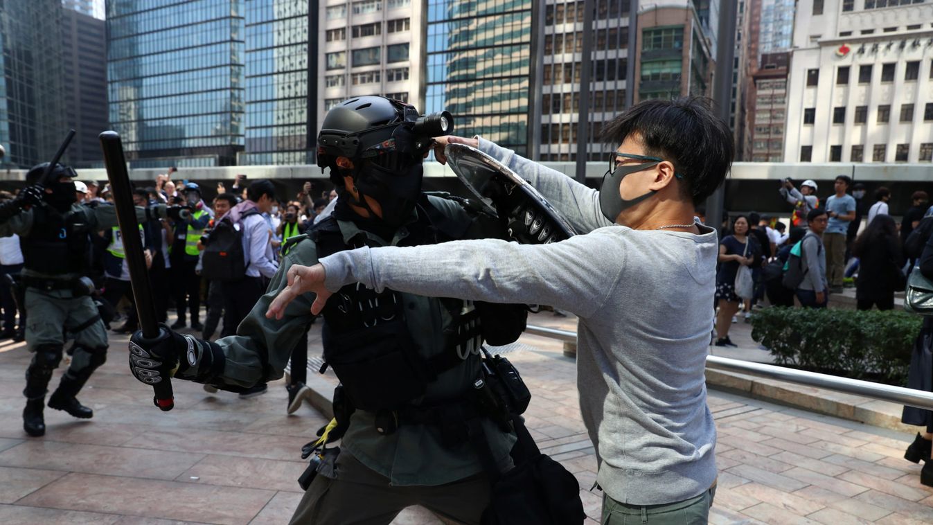 Anti-government protesters gather at the Central District in Hong Kong