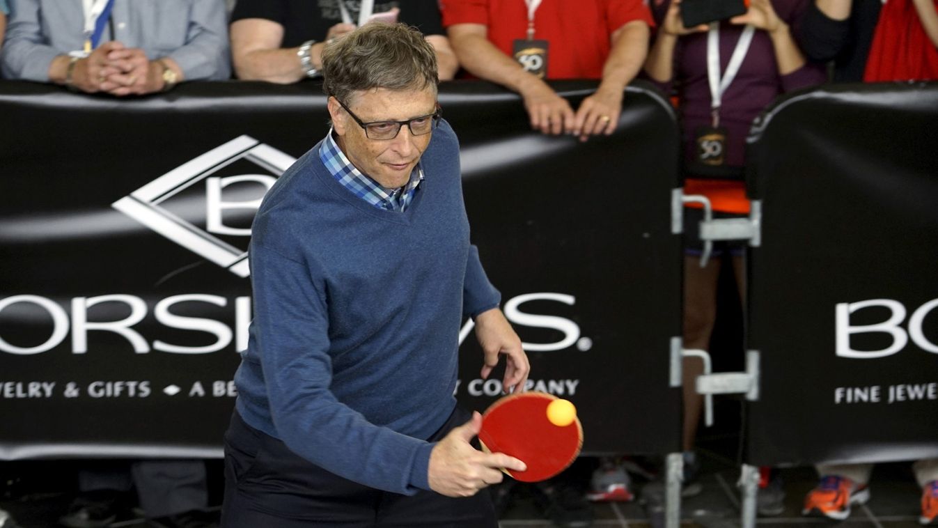 Microsoft co-founder Bill Gates plays table tennis during the Berkshire Hathaway annual meeting weekend in Omaha


