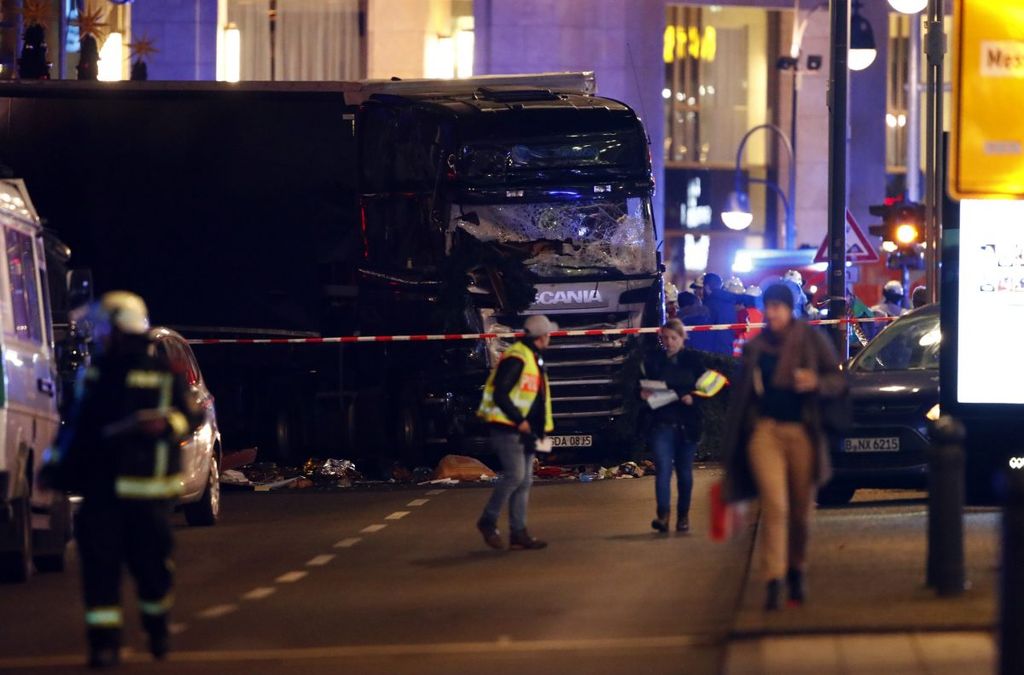 A truck is seen near the Christmas market in Berlin