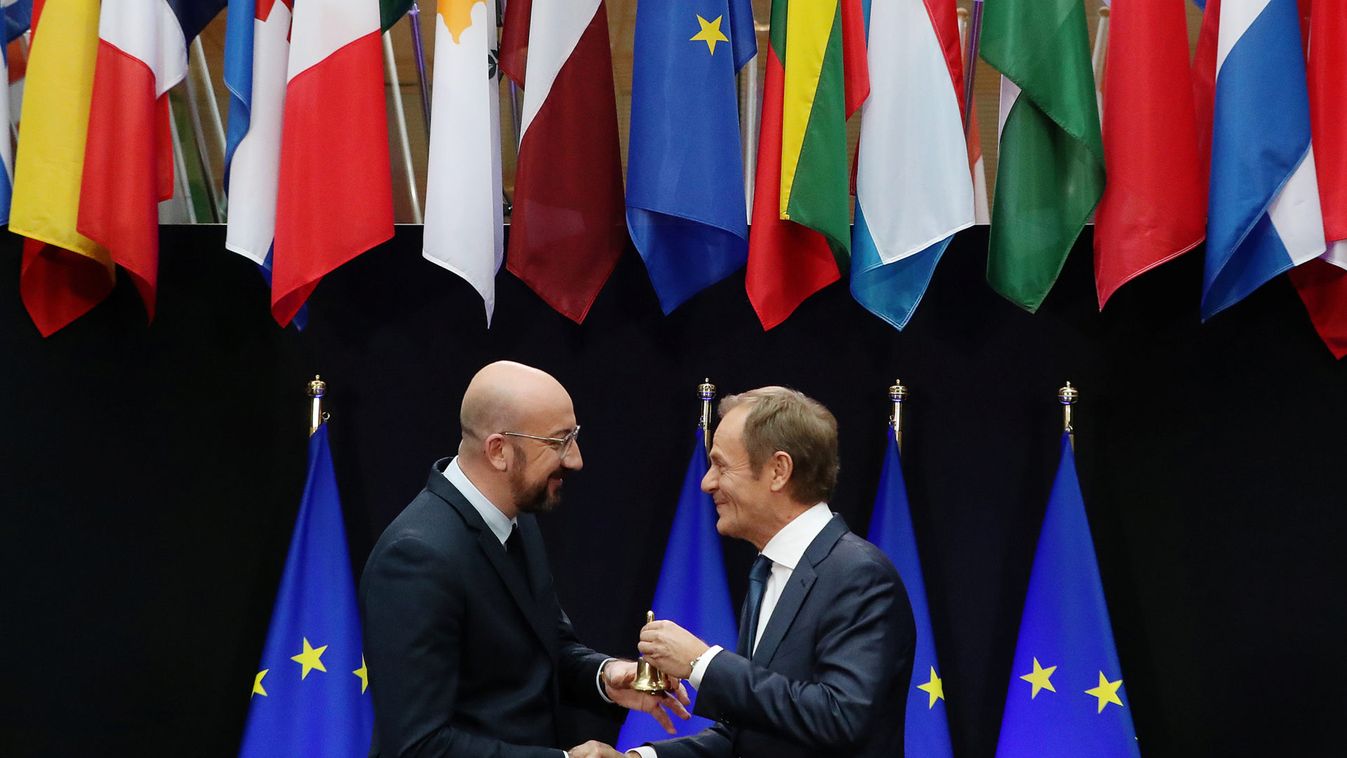 Handover ceremony between outgoing EU Council President Donald Tusk and incoming President Charles Michel in Brussels